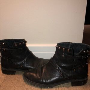 Stuart Weitzman Silver Studded Black Leather Boots